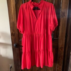 MSK Bold Red Tiered Midi Dress